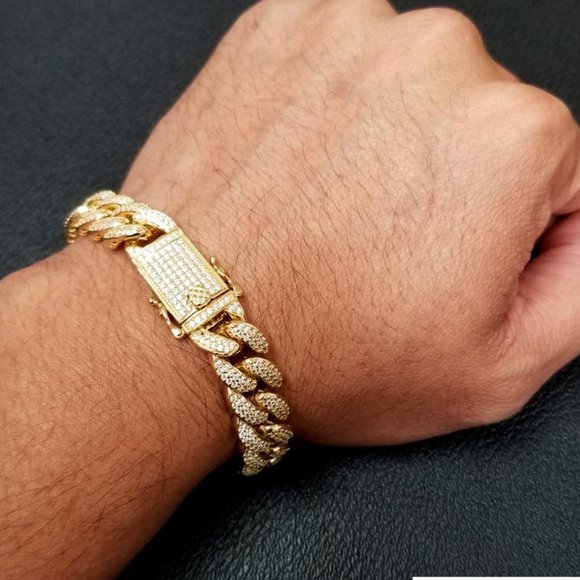 Other - Sterling Silver 925 CZ Encrusted Miami Cuban Link Bracelet 11.5mm